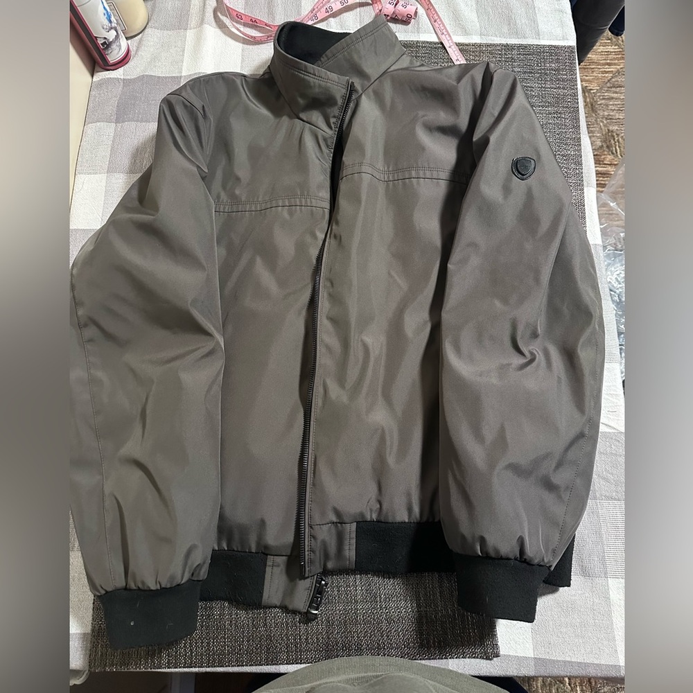 Andrew Marc mens Grey bomber jacket L large